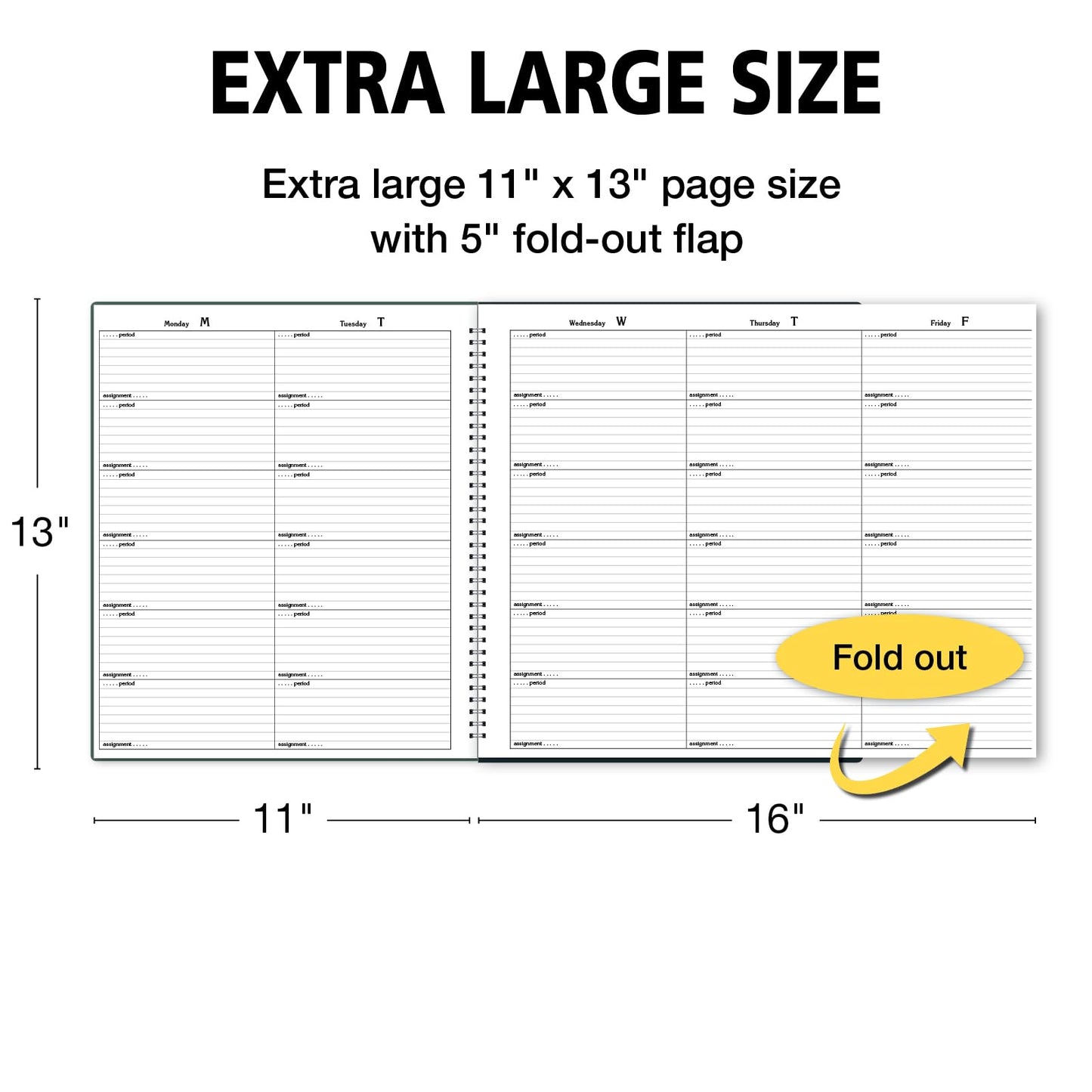 6 Period EXTRA Large Teacher Lesson Plan; Days Horizontally Across the Top (King Plan)