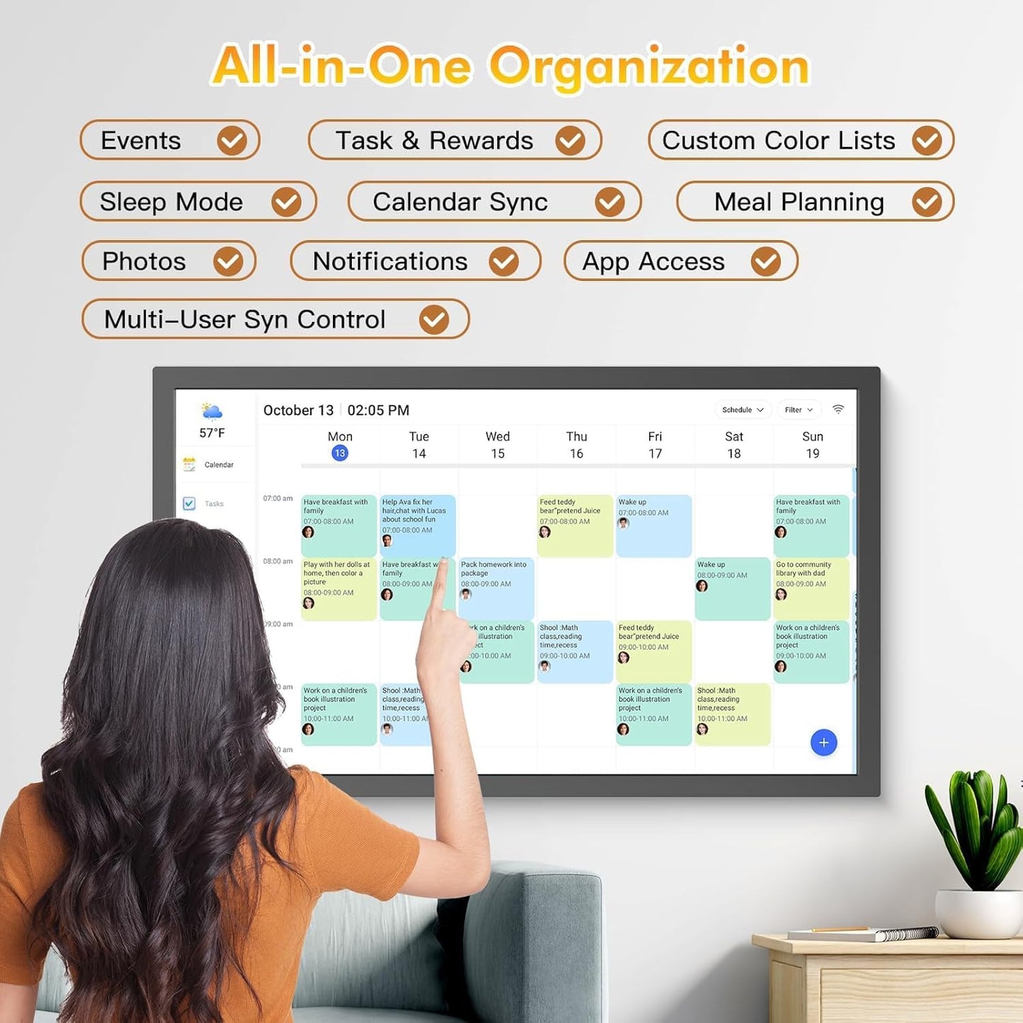 24" Digital Calendar Chore-Chart for-Family-Schedule - Interactive Touchscreen Display Electronic Calendar, Star Reward, Sync Google iCloud Outlook Calendar Via App, Wall Mount, Gift for Mother Father