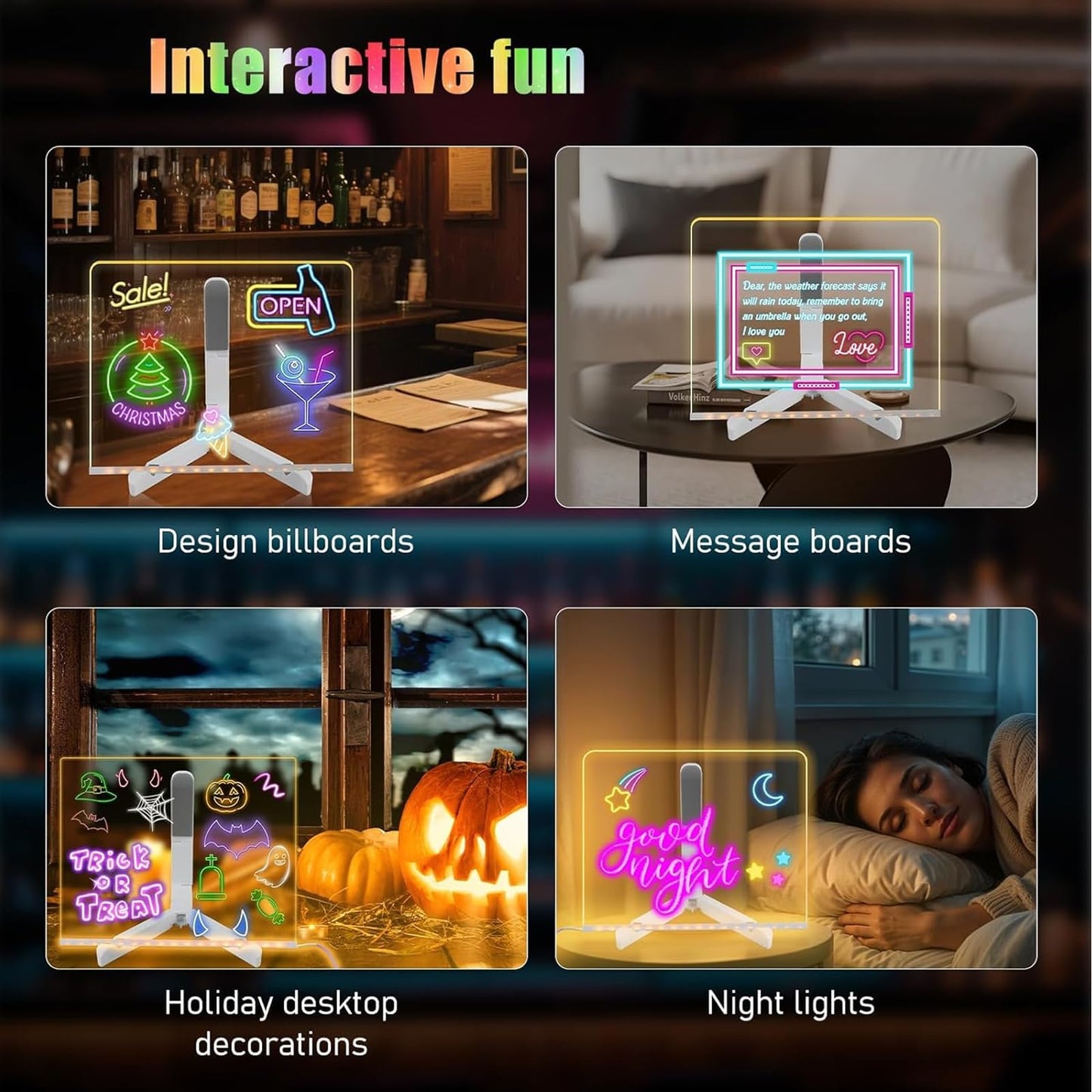 LED Note Board with Colors, Light Up Acrylic Message Board, Glowing Acrylic Dry Erase Board with Light, Led Drawing Board with Stand, 7 Markers (Medium 7.9 * 7.9 inches)