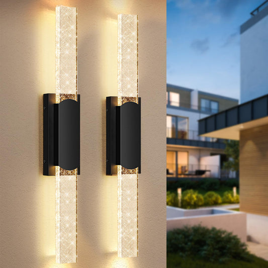 BesLowe Outdoor Wall Light Fixture, 35.3in Waterproof LED Lantern, Black Aluminum, Model B04059L, Crystal Bubble Glass