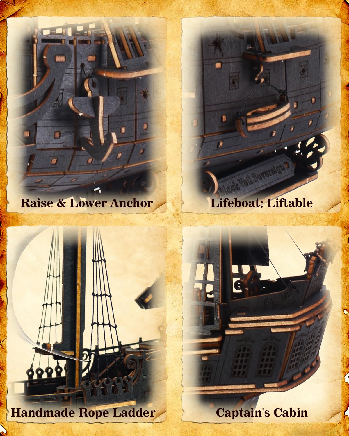Black Pirate Ship 3D Wooden Puzzle for Adults - Ideal Christmas or Thanksgiving Gift for Model Enthusiasts 3D Puzzles for Adults