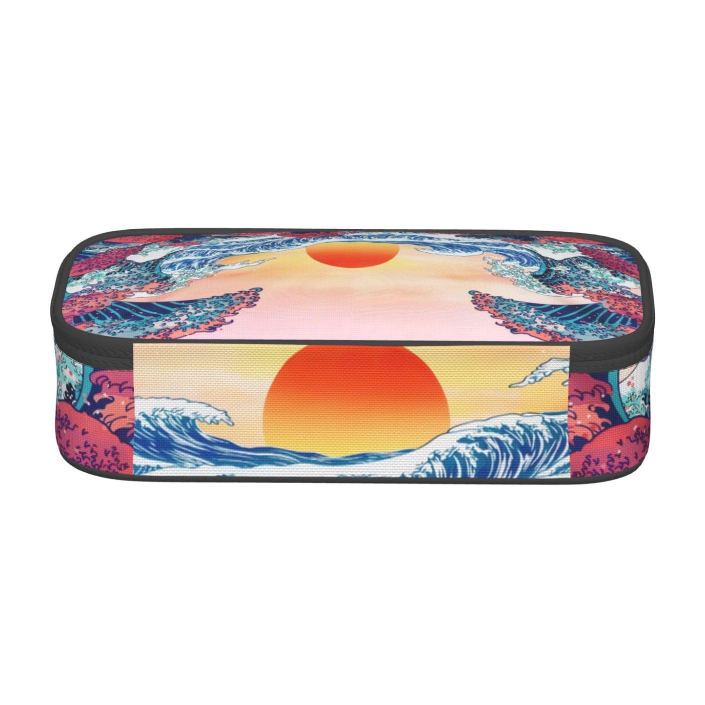 Aoojanu Japanese Ocean Waves Large Pencil Case With Zipper Compartments Stationery Pencil Bag For Kids Teens Students School Supplies