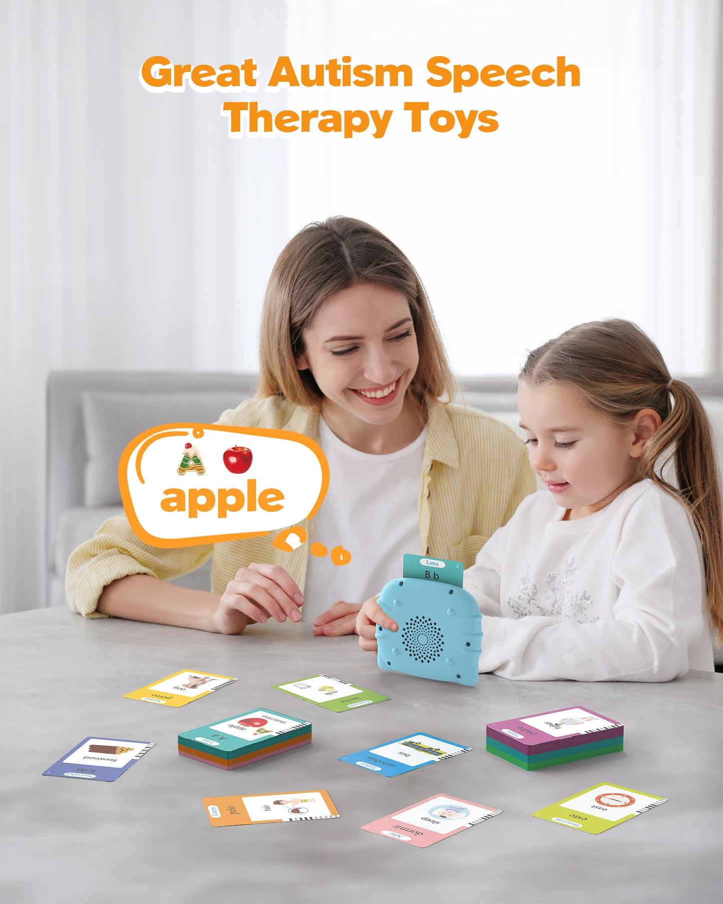 Airbition Bilingual Spanish and English Talking Flash Cards for Ages 2+, Pocket Speech Therapy Toy with 510 Words, Montessori Language Learning Toy, Children's Sensory Learning Kit