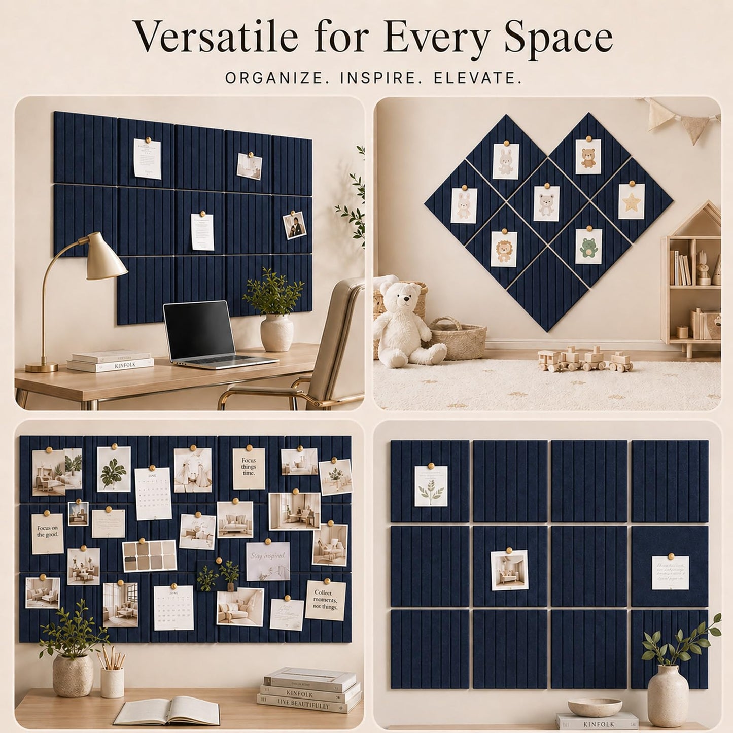 Baysola Stripe Felt Bulletin Board Panels 36 x 24 Inch Self Adhesive Wall Tiles Cork Board Alternative for Office Classroom Photos Notes 6 Pack
