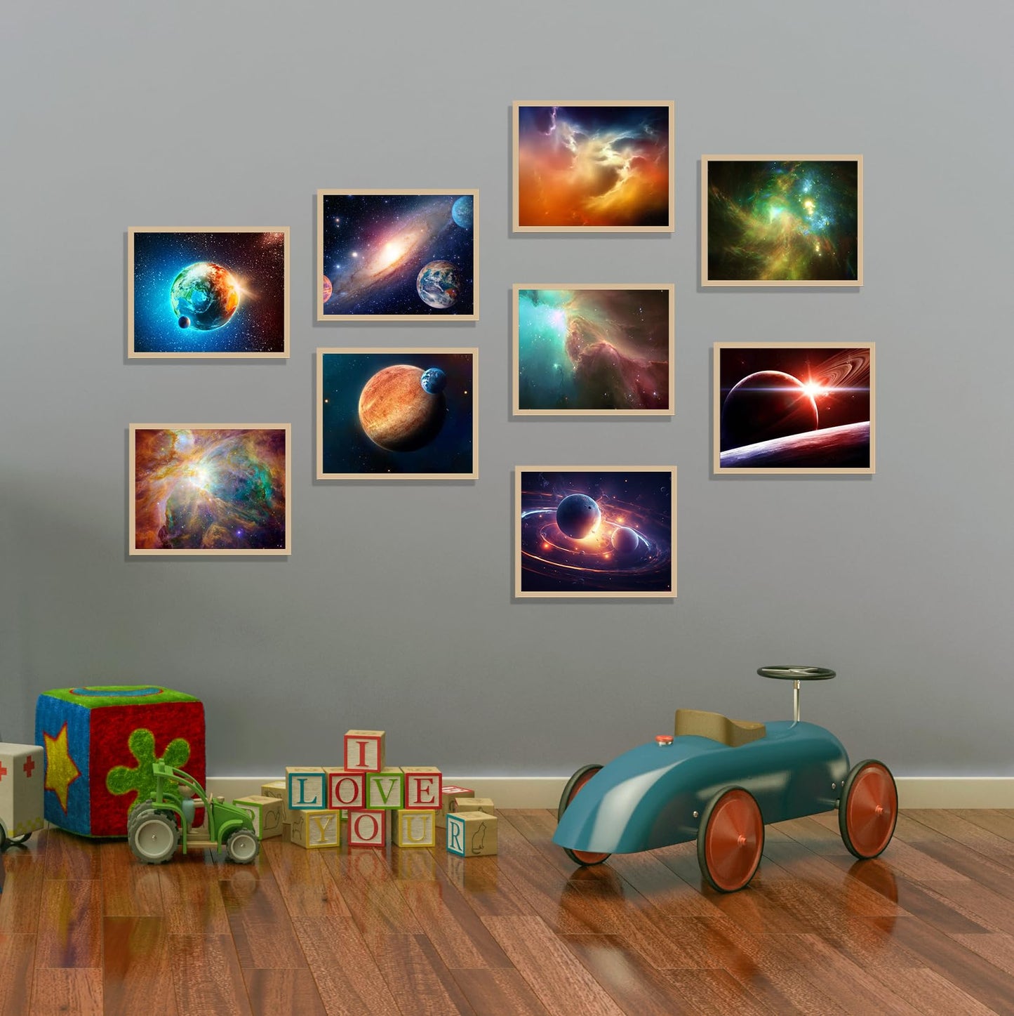 Outer Space Posters Solar System Planet Painting Galaxy Pictures Nebula Wall Art Kids Bedroom Outer Space Room Decor Interstellar Posters Living Room Home Decoration Set of 9( 8x10 inches) Unframed