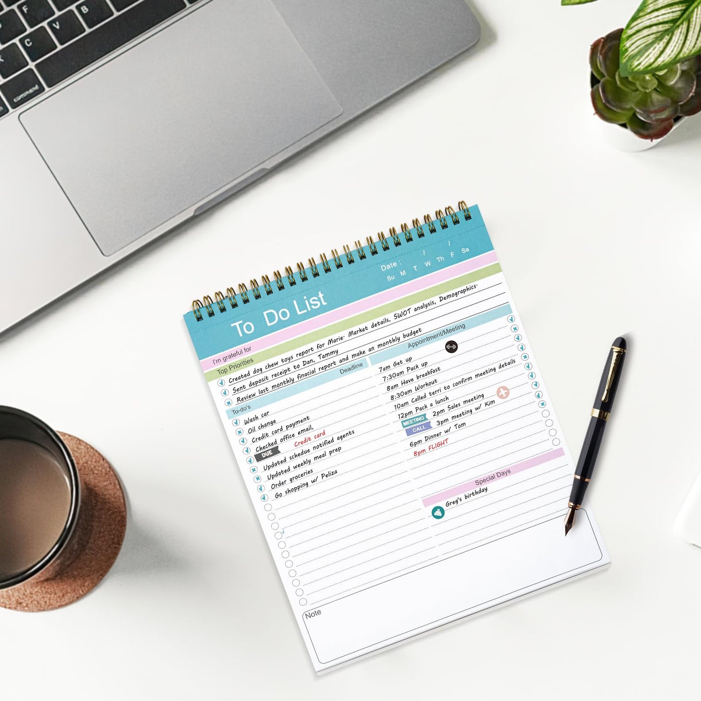 To Do List Notepad, Spiral Bound Undated Daily Planner, 52 Sheets 8.5" X 10.5" Tear Off Task Planning Pad with Checklist, For Work Office Home, 2Pack