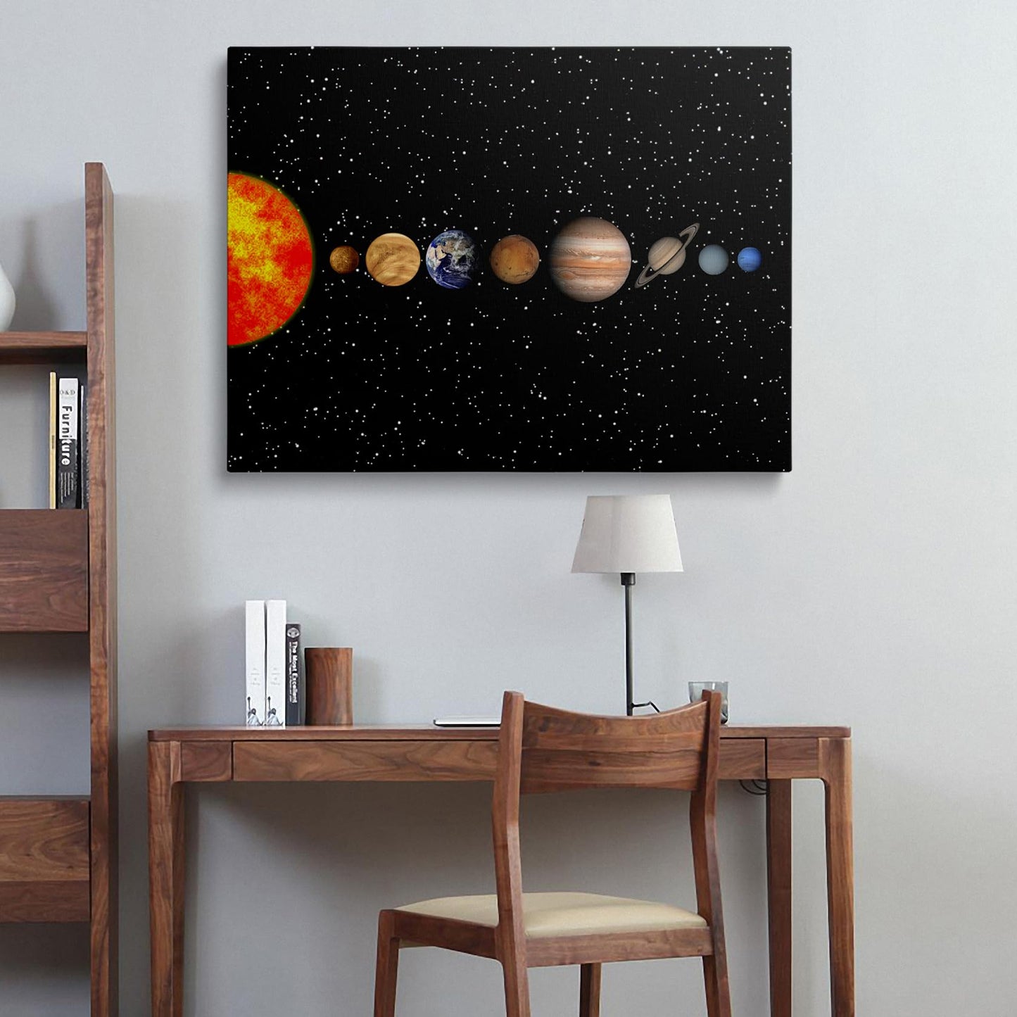 Framed Space Solar System Galaxy Planets Canvas Wall Art Astronomy Interstellar Science Decor Poster For Living Room Bedroom Home Office Artwork Gift Ready To Hang (12x16 Inches)