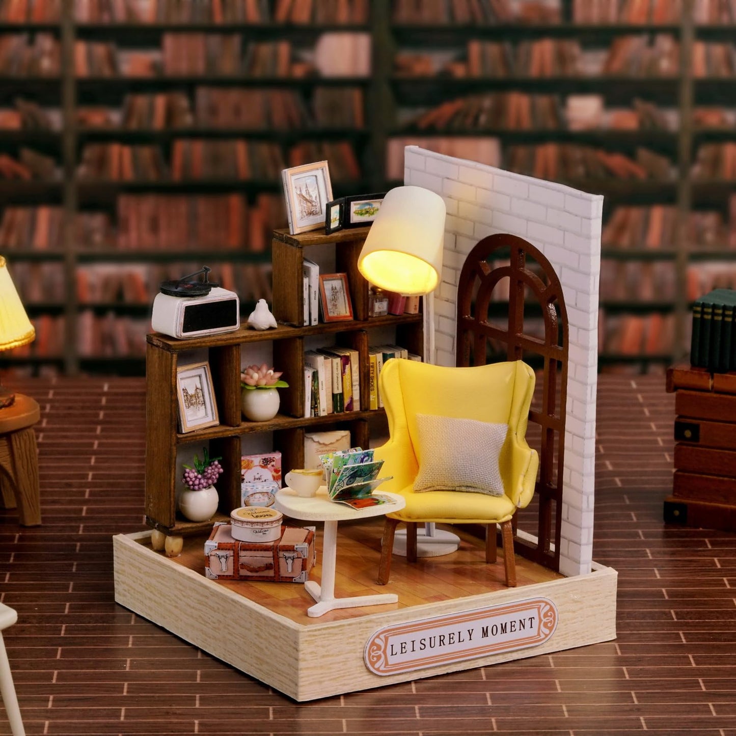CUTEROOM DIY Doll House Miniature Furniture Wooden House Kit with Dust Cover & LED Light and Accessories-Leisure Moment