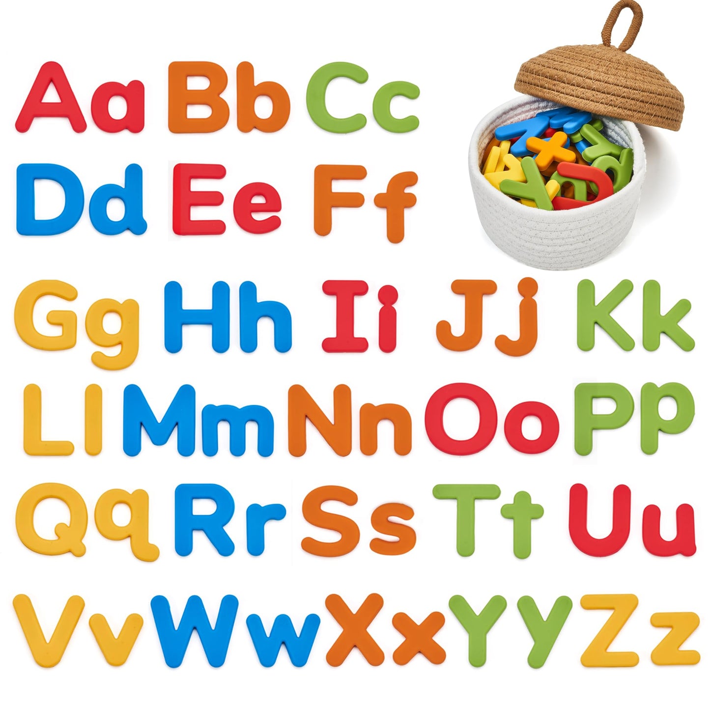 JoyCat Silicone Alphabet Magnetic Letters, 52-Piece Uppercase & Lowercase ABC Fridge Magnets for Toddlers & Kids, Preschool Learning Refrigerator Toy Set, Birthday Gifts for Boys Girls (Vibrant Color)
