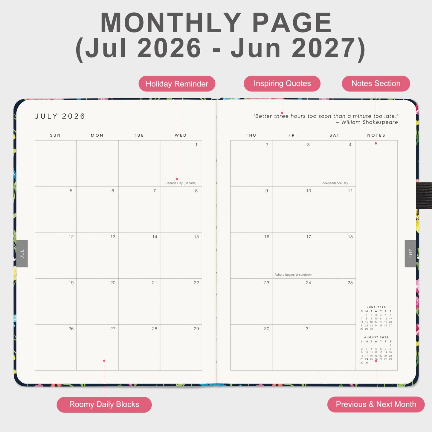And Per Se Academic Planner 2026-2027 – Weekly & Monthly Planner, July 2026 to June 2027, A5 Leather Hardcover with Inner Pocket – Student & Teacher Organizer, 5.7" x 8"(Wildflower Meadow)