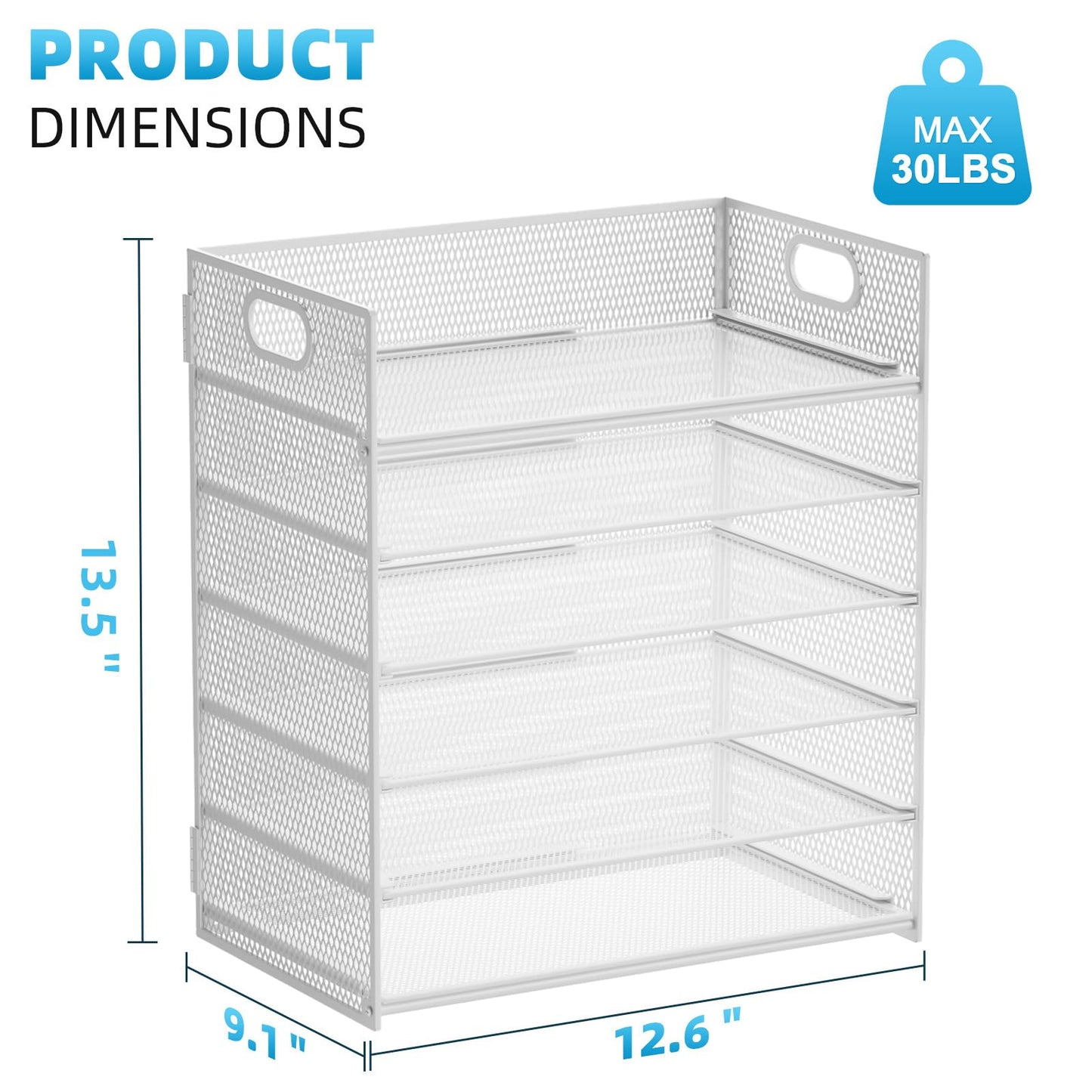Marbrasse 2 Pack Desk Organizer with Handle, 6 Tier Paper Letter Tray, Mesh Desk File Organizer for Office, School and Home - Whtie