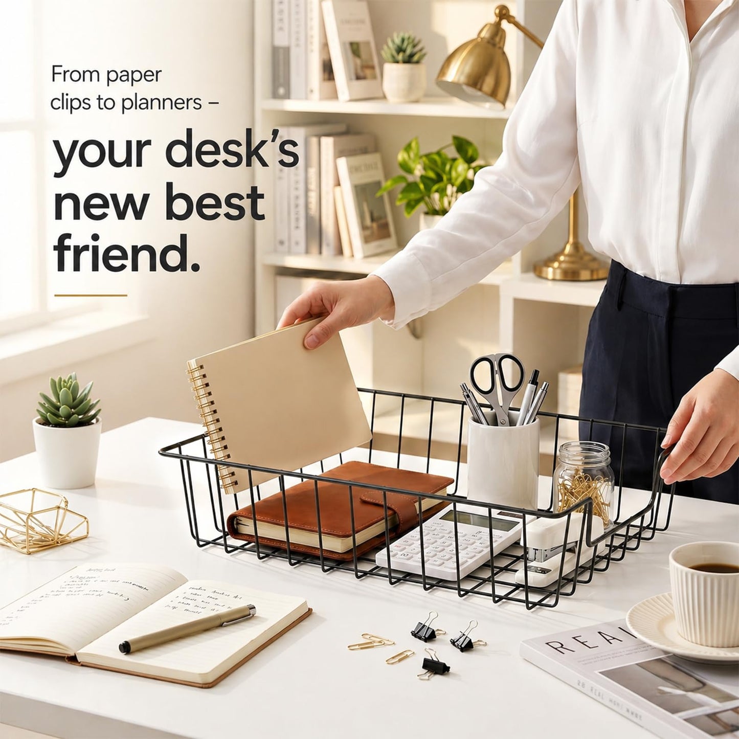 12 Pack Desk Drawer Organizer Letter Tray – Stackable Metal Mesh Wire Paper Trays | A4 Paper Document Desk Basket with Smooth Edges | Rust Proof Storage Tray for Home Office School Desk