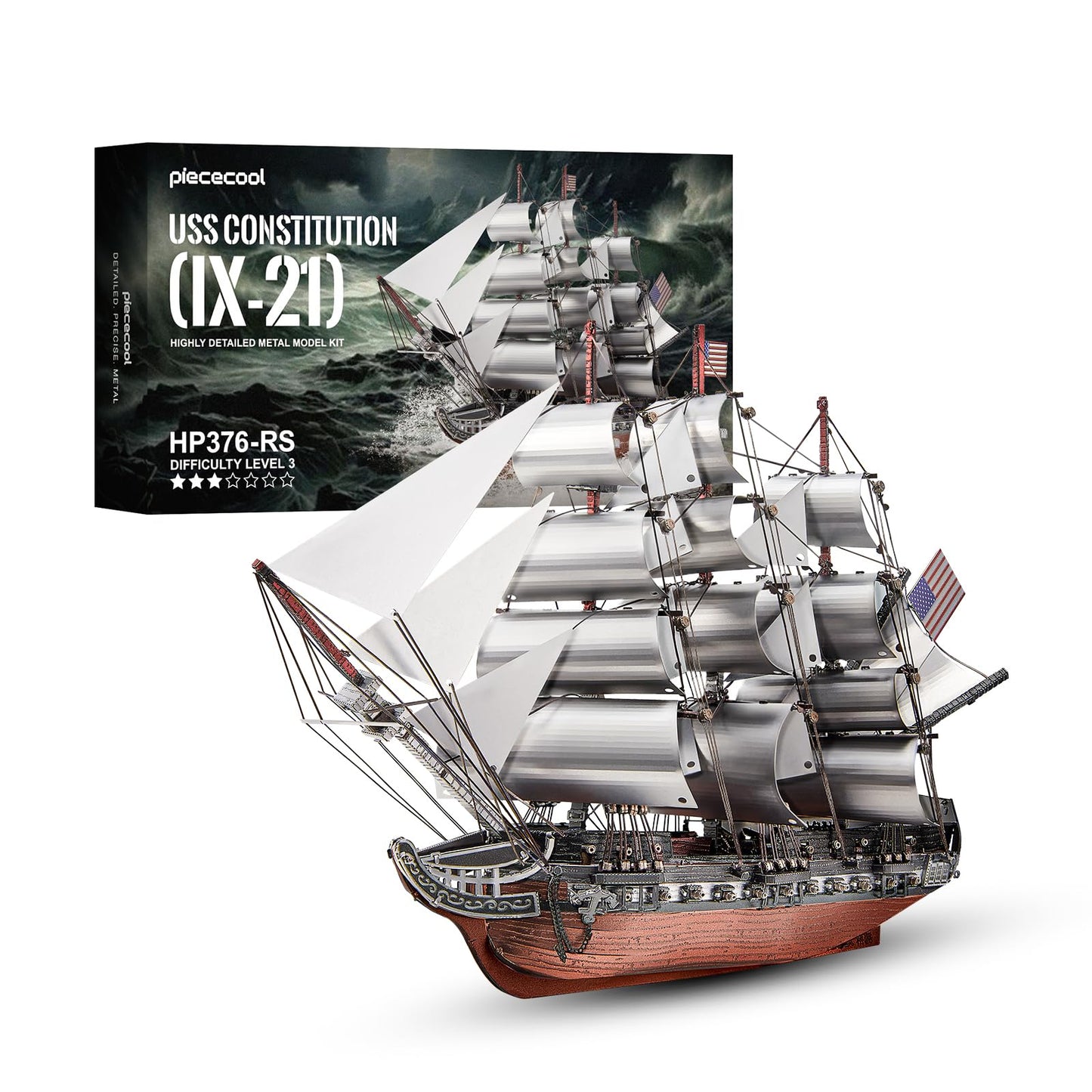 Piececool 3D Metal Puzzles, USS Constitution Sailing Boat Models for Adults Sailing Frigate Warship Sailboat Ship Model Building Kits Hobby Crafts for Adults Creative Gift Ideas Birthday Christmas