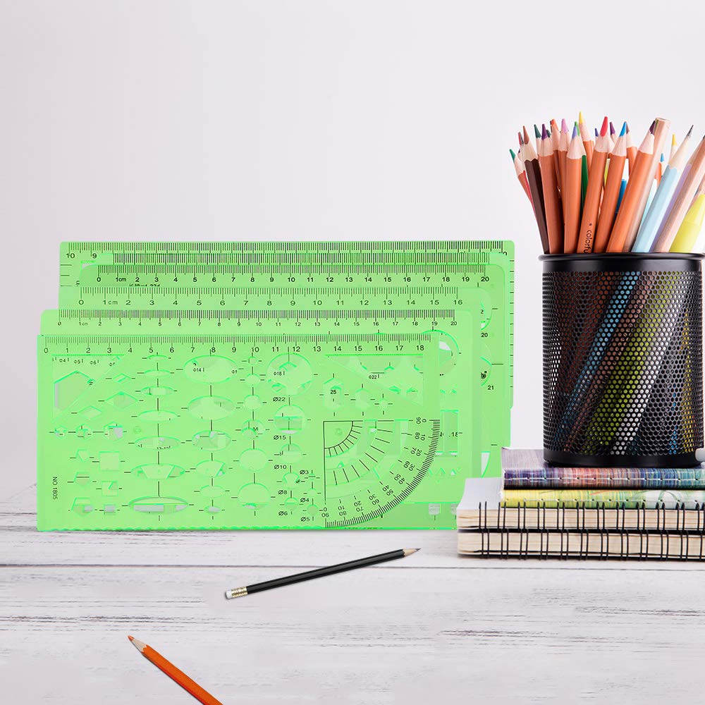 Angrox Geometric Drawings Templates Measuring Geometry Rulers 15 Pcs with 1 Pack File Bag for Design School Studying Office Building…