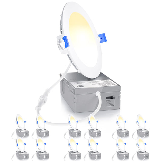 Ensenior 4 Inch LED Recessed Light, Dimmable 2700K-5000K, 750LM, Aluminum, Model WM25W27V40KDP0,