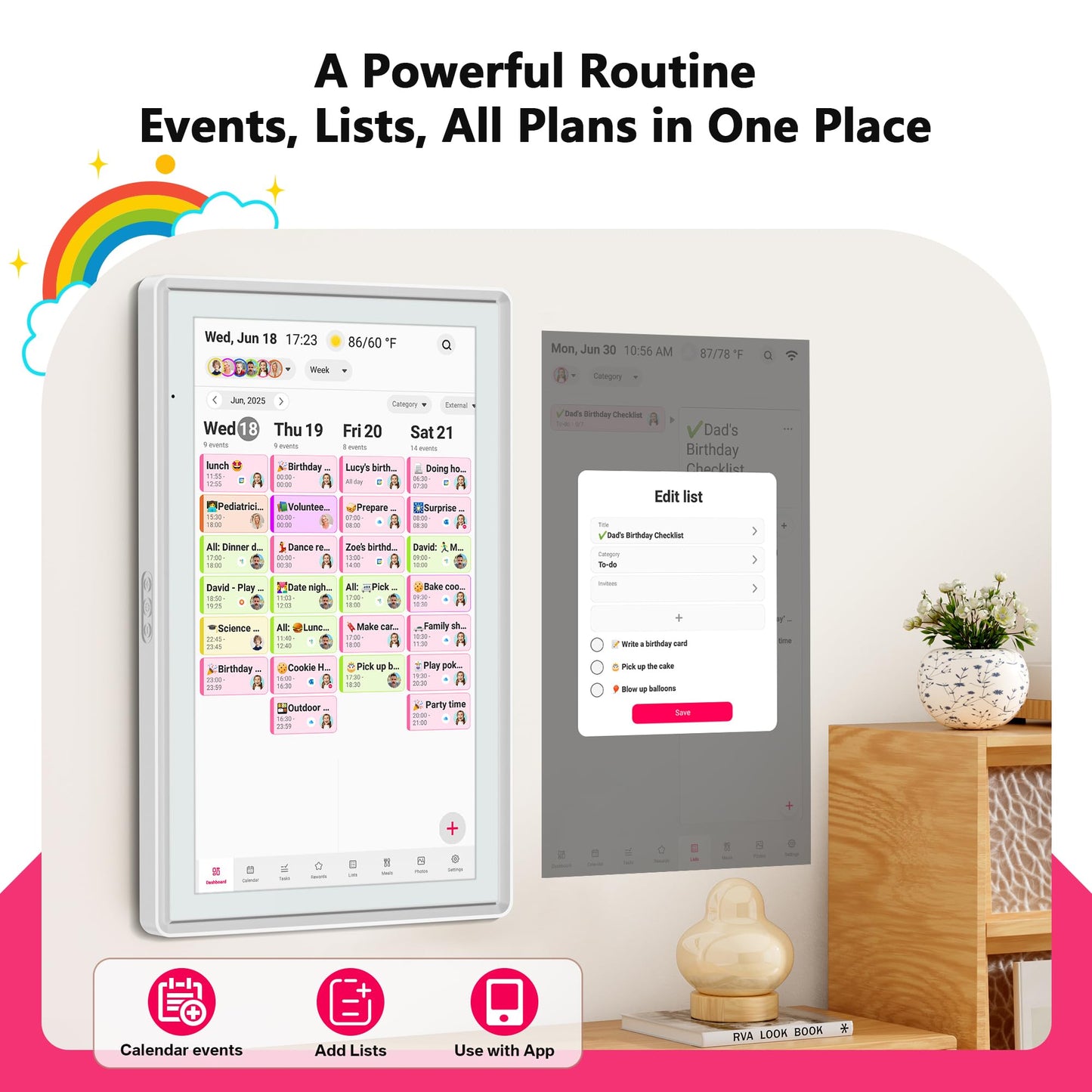 21.5 Inch Digital Calendar, Full HD Touchscreen Smart Planner for Family Schedules - Wall Mount, Great for Seamless Daily Planning & Household Organization, with LED Reminder Light