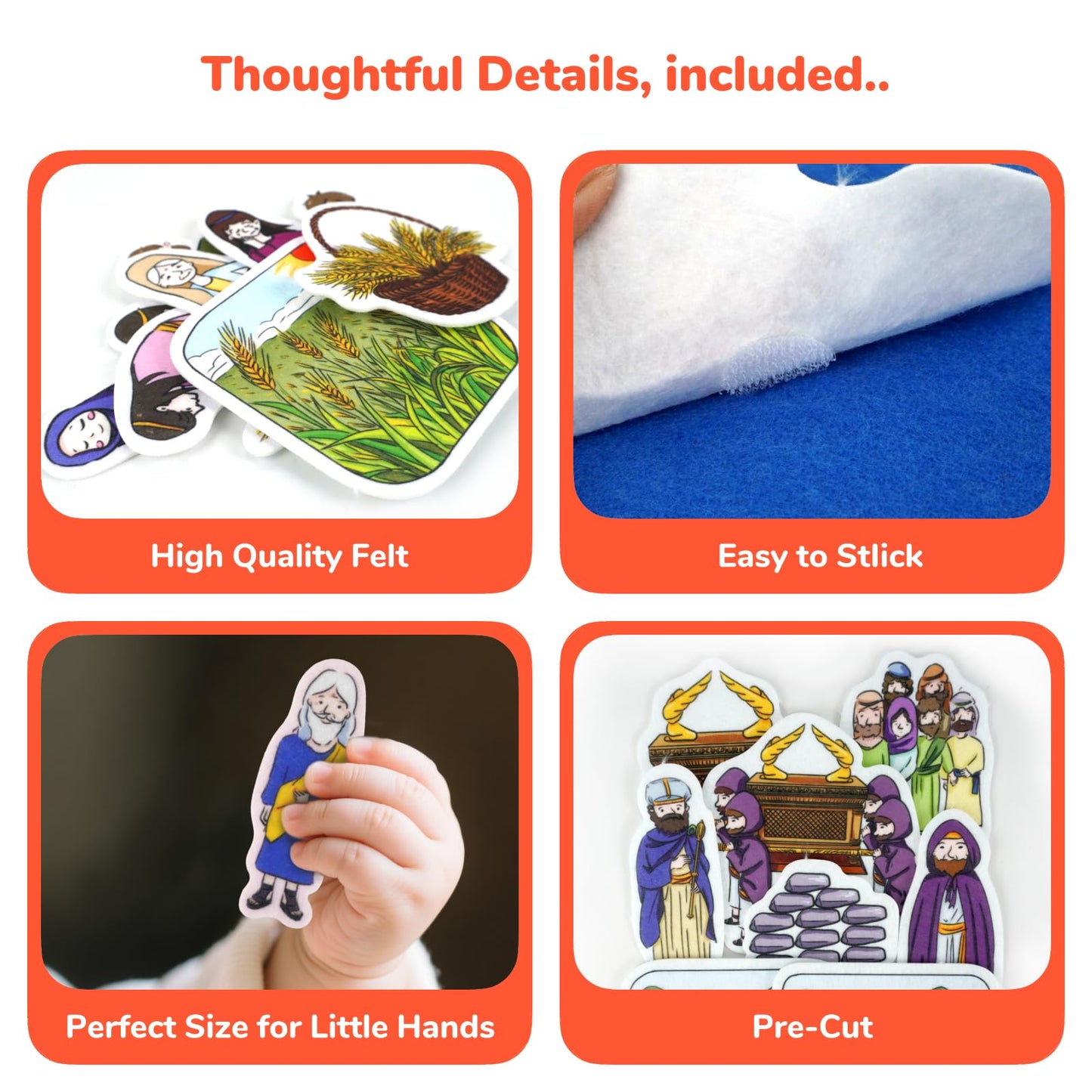 CHEFAN 4 Pack Felt Board Bible Stories Set, Flannel Board Stories, Nativity Flannel Graph Bible Toy for Kids, Include Ruth and Naomi, Crossing The Jordan River, Moses is Born, Jacob Wrestles with God