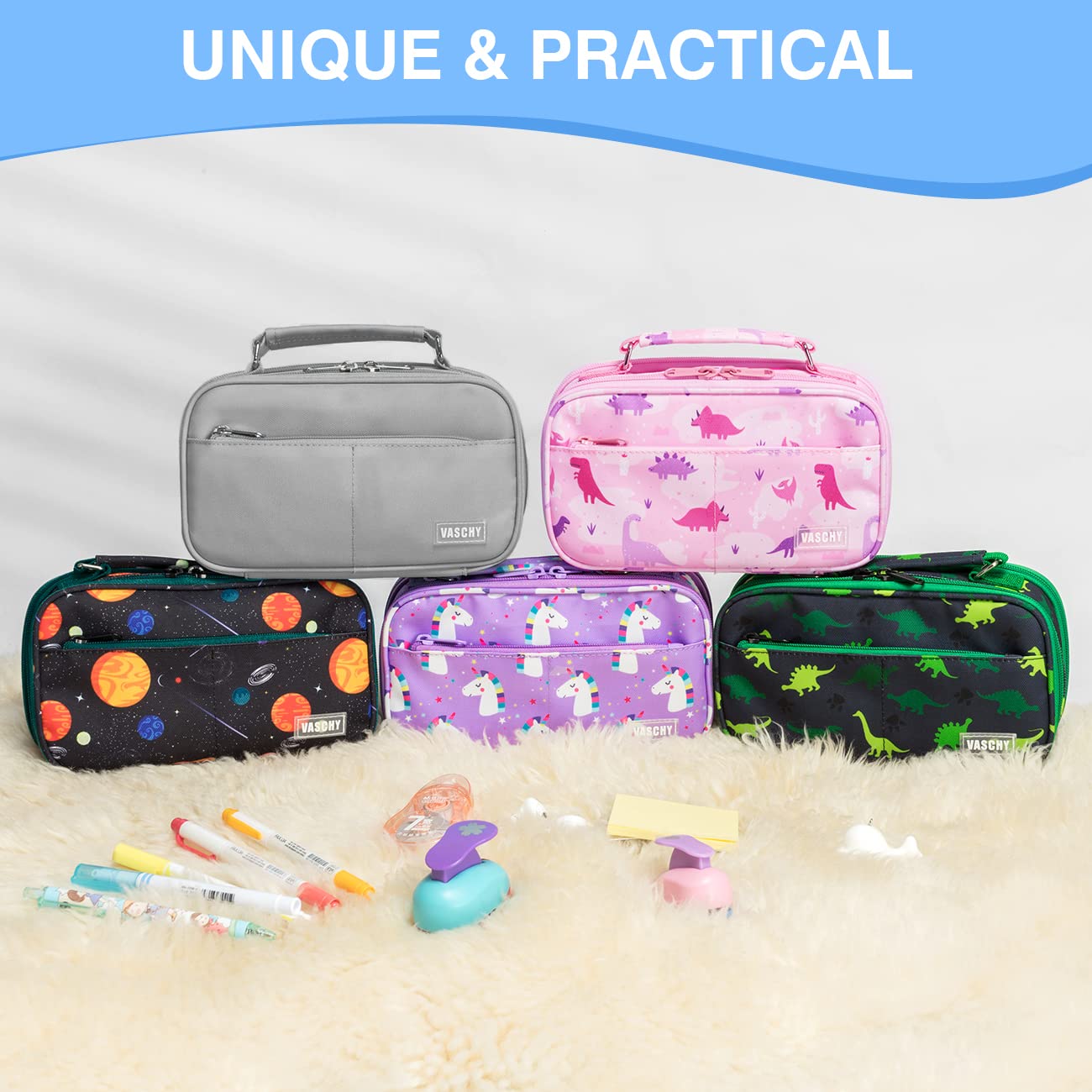 VASCHY Pencil Case, Large Pencil Pouch with Compartments for Middle School,Work,Office Pen Organizer Holder School Supply Gray
