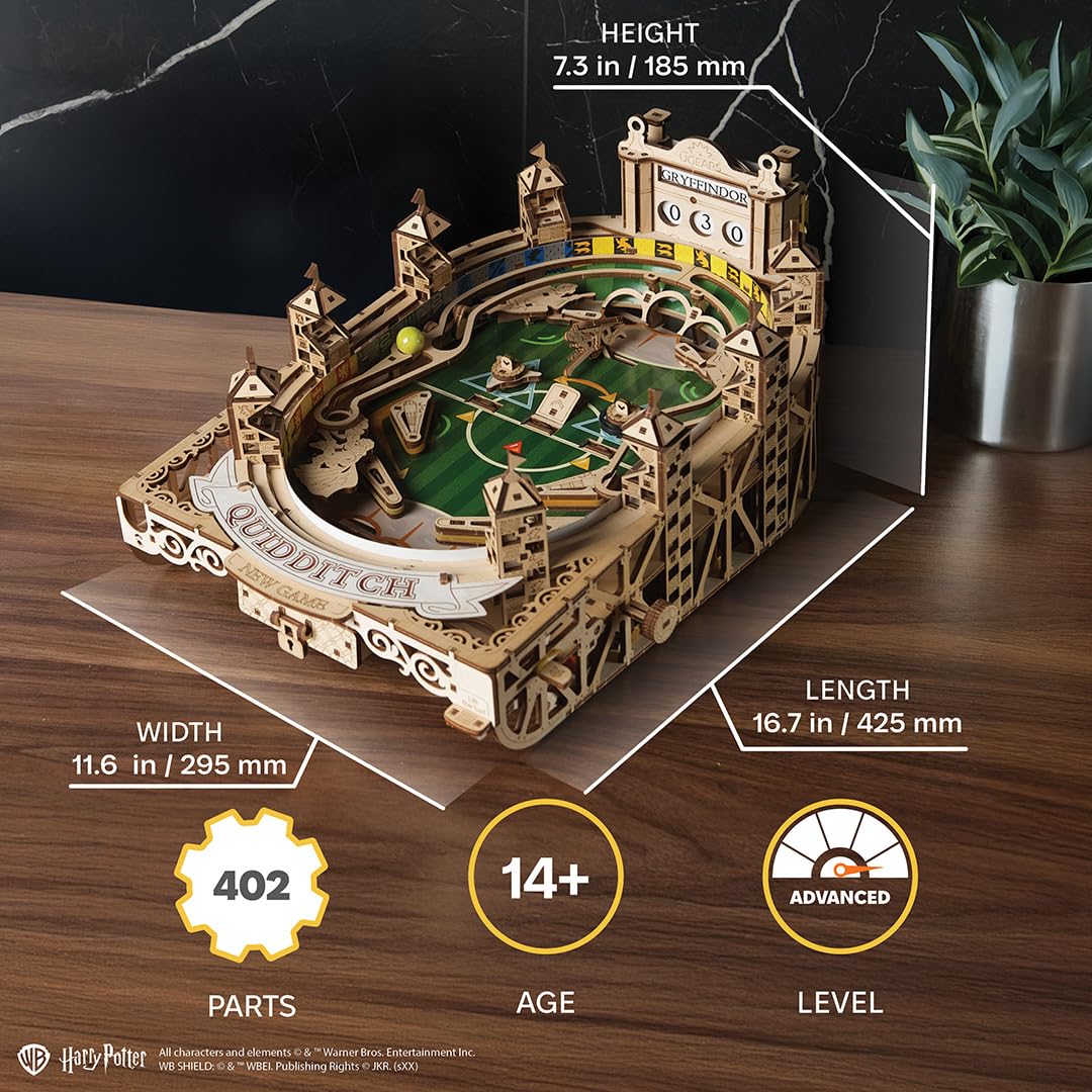 UGEARS Harry Potter Quidditch Pinball Machine - 3D Wooden Puzzles for Adults to Build, Mechanical Wooden Model Kits, Wood Brain Teaser Puzzles, Harry Potter 3D Puzzle Pinball Game for Fathers Day