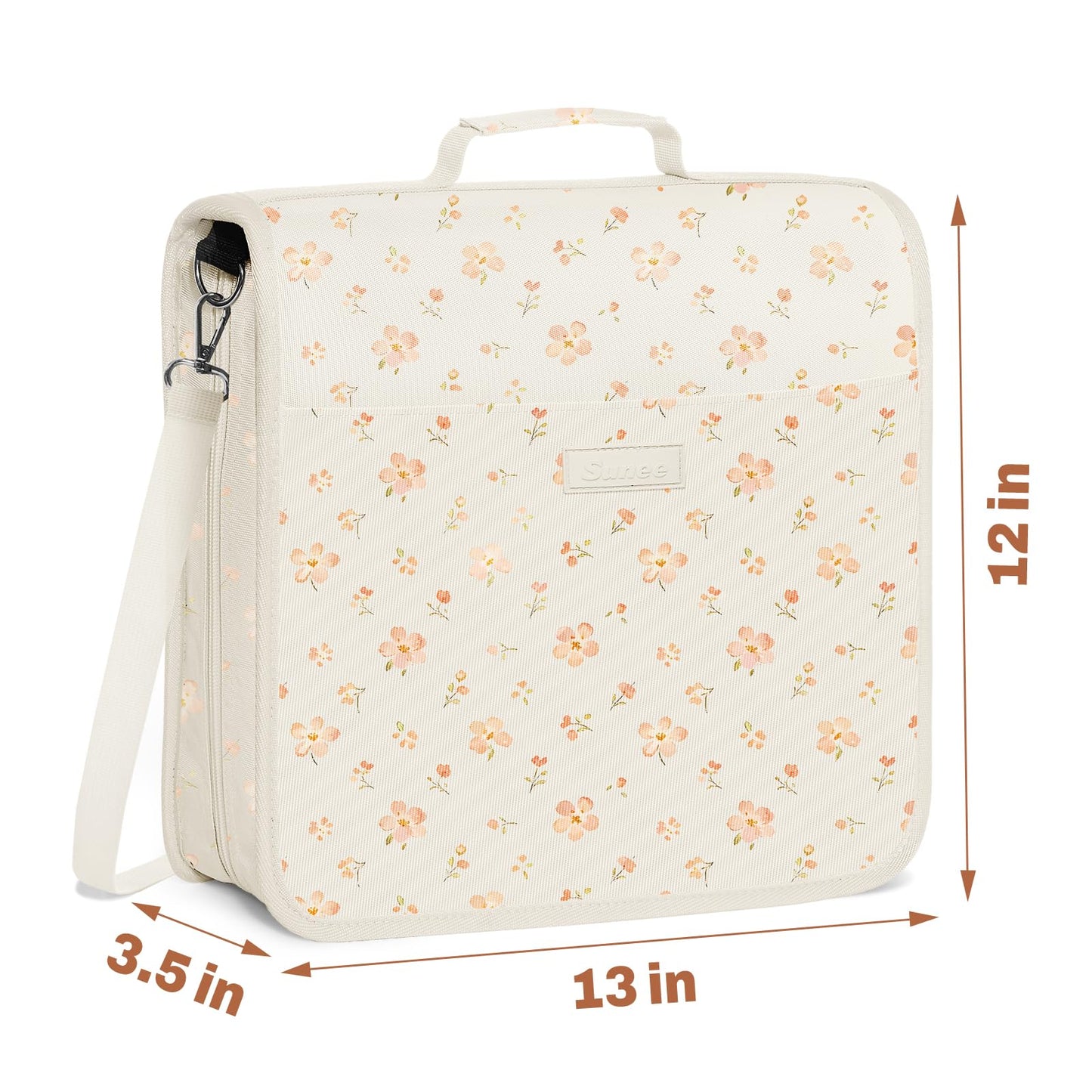 SUNEE Zipper Binder 3 Ring, 3 Inch O-Ring with Handle and Shoulder Strap, 600-Sheet Capacity, 5-Tab Expanding File Folder, Multi-Pockets for Middle School Organizer Binder with Zipper, Pink Floral