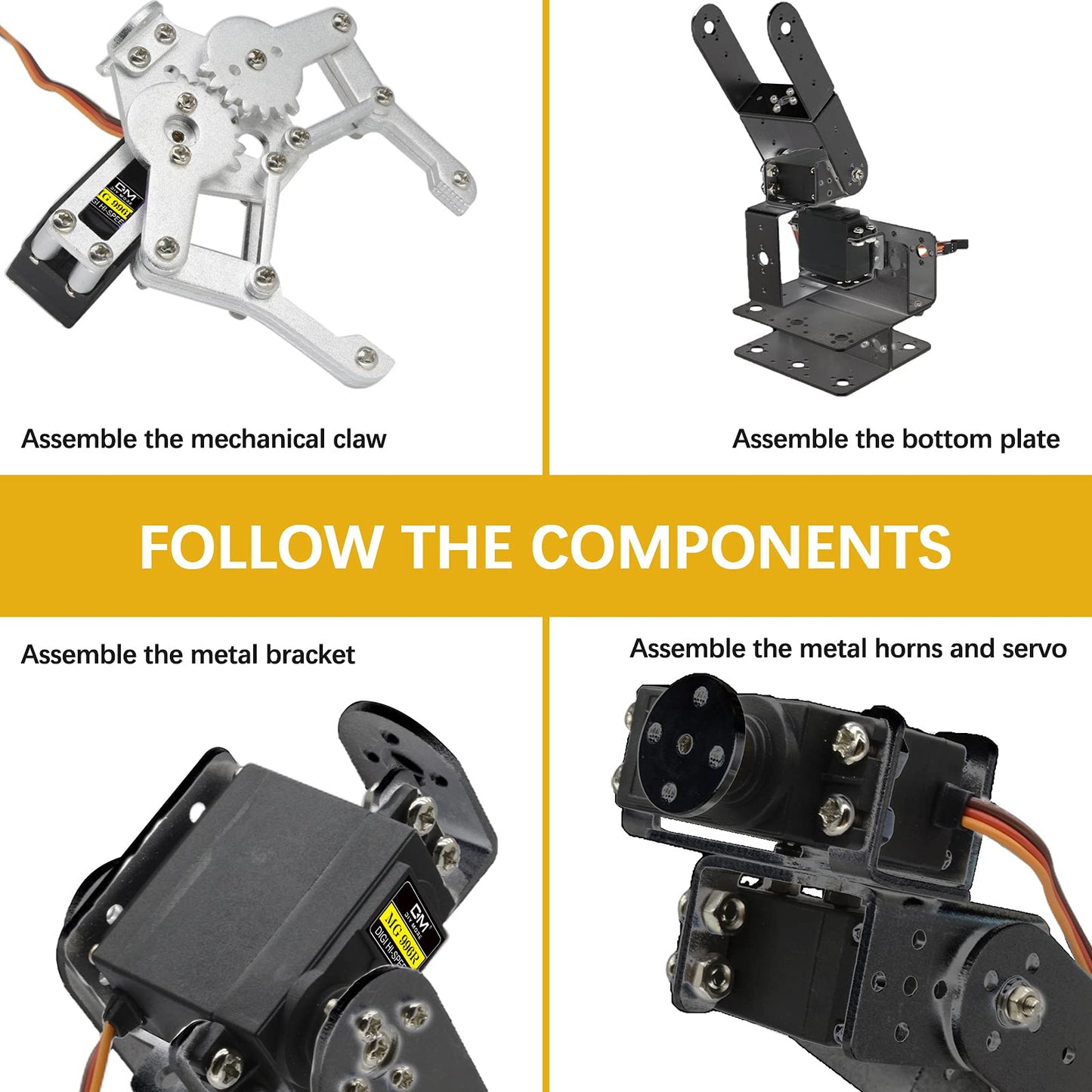 diymore Robotic Arm Kit ROT3U 6DOF Aluminium Mechanical Robotic Clamp Claw Kits for Boys & Girls to Learn Programming/Science/Techology, with MG996R Metal Gear Servo Motor,Ideal