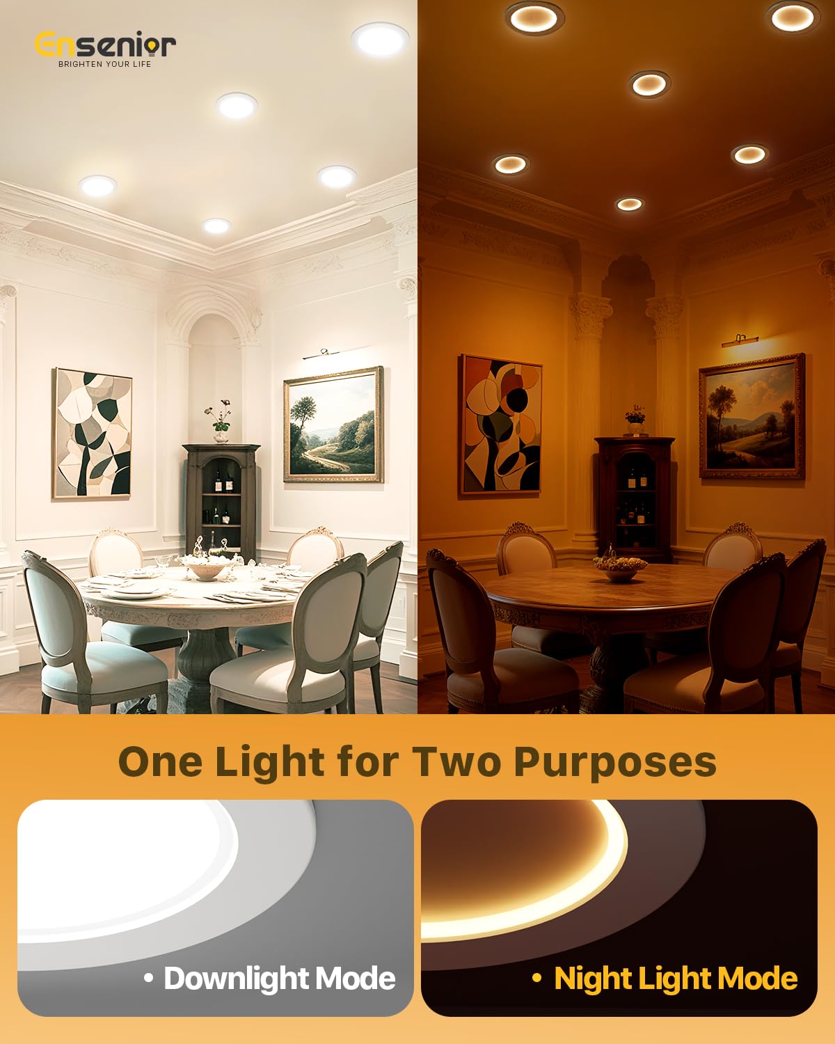 Ensenior 4 Inch LED Recessed Lighting 4 Pack, Dimmable, 5CCT Adjustable Color Temperature, Model XY3-6I-5CCT-12-WH