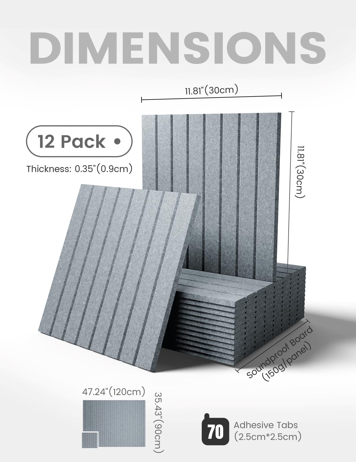 Large Felt Bulletin Board 48" x 36" Cork Board Alternative-12 Pack with 70 Safe Removable Adhesive Tabs, Cork Boards for Walls Pin Board for Home Office Classroom Felt Board-Blue Gray