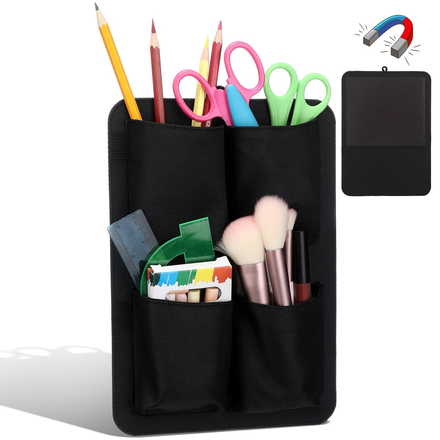 Vincreem Magnetic Locker Organizer, Locker Accessories 7 x 10 Inch Back to School Magnet Holder Bag First Day of School Supplies for Work Office Cabinet refrigerator(Black)