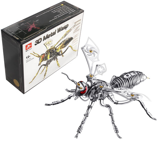 OreilleStar 3D Metal Puzzles for Adults Model Kits of Northern Giant Hornet Mechanical Wasp Building Blocks, Difficult DIY Assembly for Men (3D Metal Wasp-Silver)