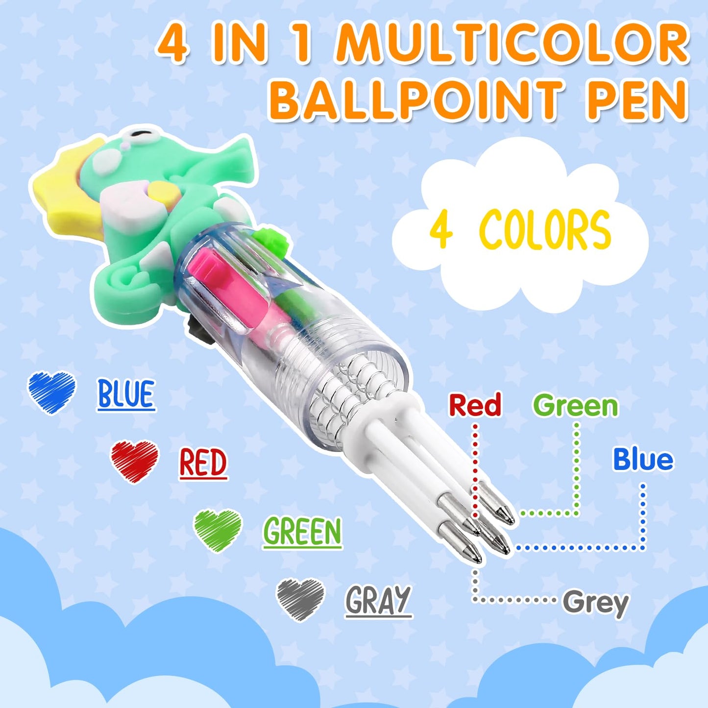 arscniek 40Pcs Multicolor Pen in One, 4-in-1 0.5mm Fine Point Cute Pens, Fun Kawaii Ballpoint Pen for Party Favors, Classroom Prizes, Teacher School Supplies, Bulk Gifts for Students