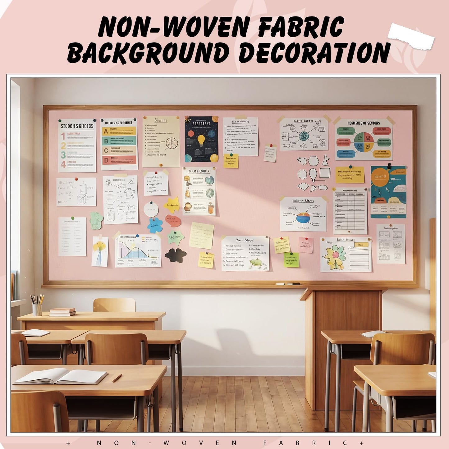 Breling 16 inch x 80 ft Fabric Bulletin Board Roll for Classroom Waterproof Non-woven Fabric Background Roll Anti-wrinkle Bulletin Board Background for Back to School Wall Decor DIY Craft(Light Mauve)