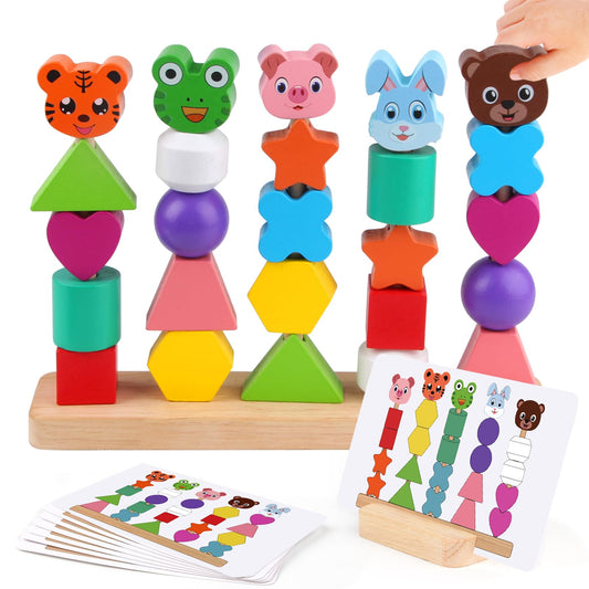 Vinlon Montessori Toddler Game Toys for Boys Girls 2 3 4 Years Old, Cute Animal Vivid Colors Shape Sorting & Stacking Toy Building Blocks Early Learning Educational Toys Easter Basket Stuffers