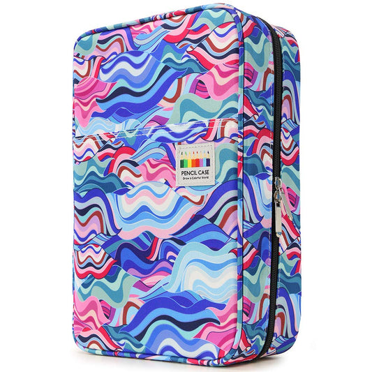 YOUSHARES Big Capacity Colored Pencil Case - 300 Slots large Pen Case Organizer with Multilayer Holder for Prismacolor Colored Pencils & Gel Pen (Wavy Blue)