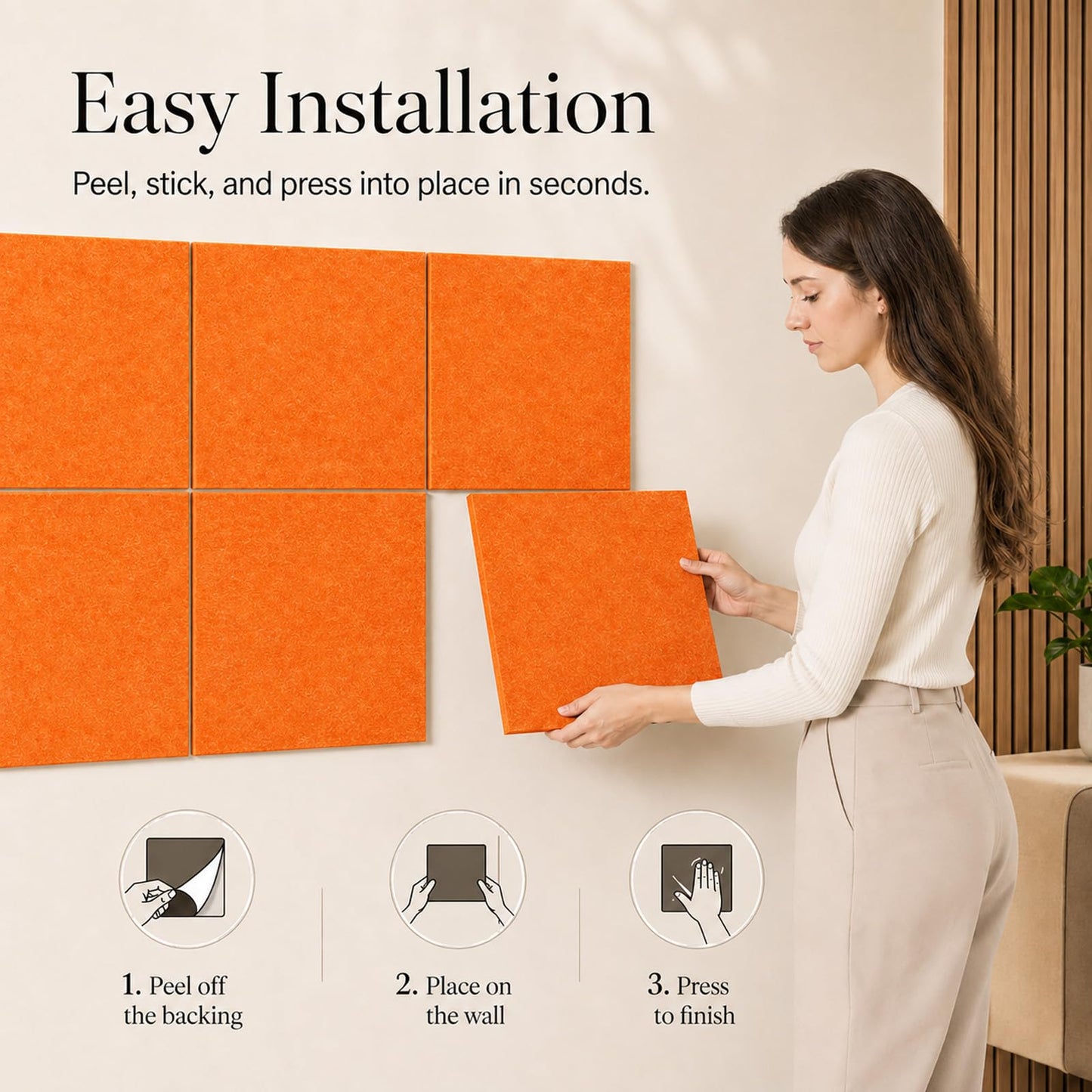 Baysola Felt Bulletin Board Panels 48 x 36 Inch Self Adhesive Wall Tiles Cork Board Alternative for Office Classroom Photos Notes 12 Pack