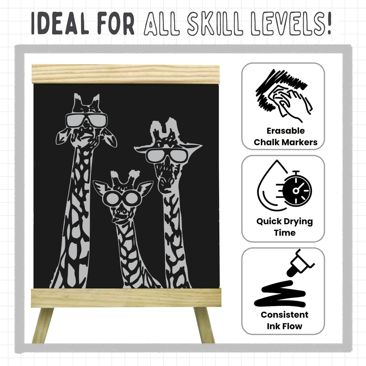 Chalkola 5 Grey Chalk Markers - Dry Erase Markers for Blackboard, Chalkboard Signs, Windows, Glass, Car | Variety Pack - Chalkboard Chalk Pens, Fine & Jumbo Size Ink Pen (1mm, 3mm, 6mm, 10mm, 15mm)
