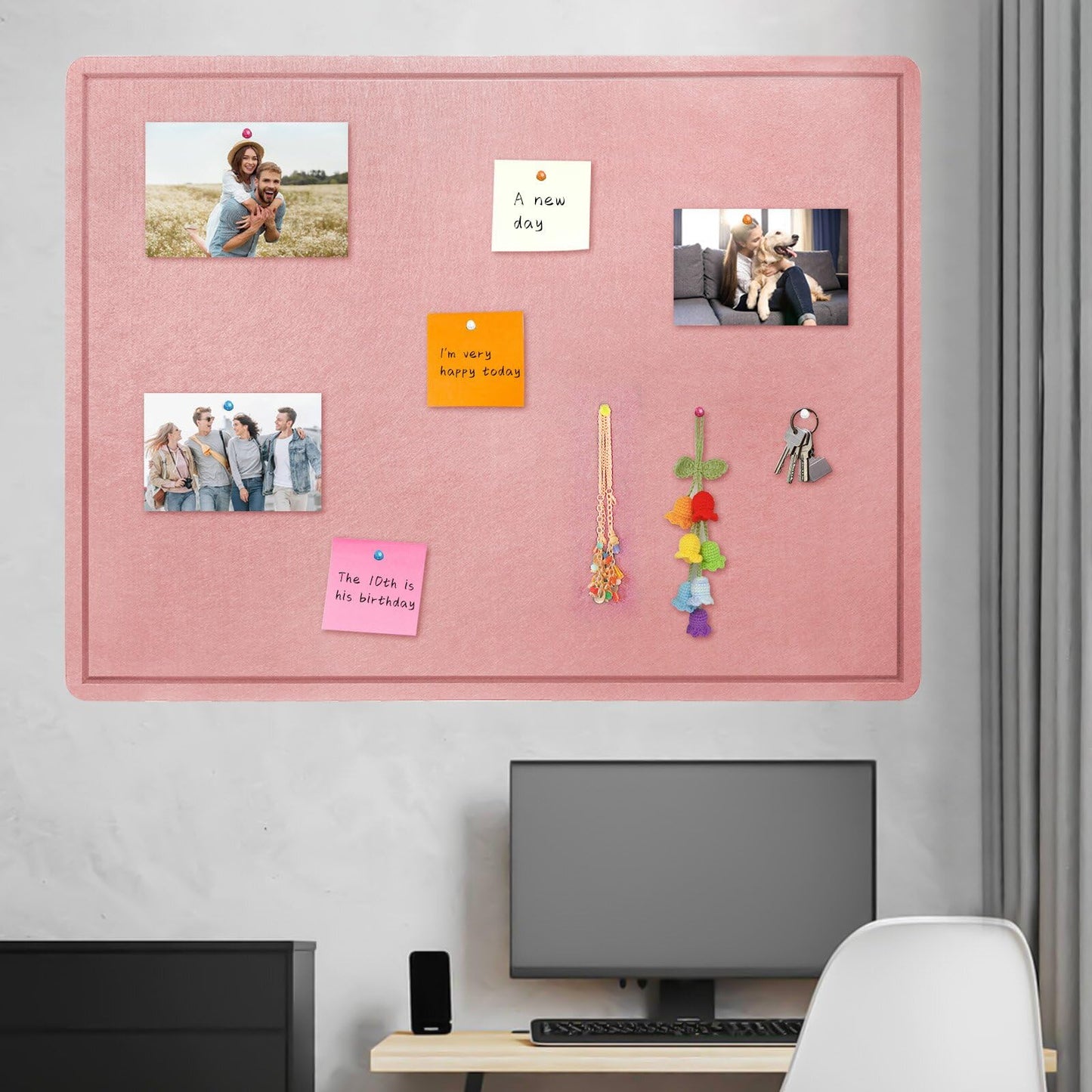Large Bulletin Board - 60 X 36 inches Decorative Felt Pin Board - 5' x 3' Cork Board Alternative for Wall - Foldable Photo Board Self-Adhesive Vision Board Prayer Board with 30 Pushpins - Pink