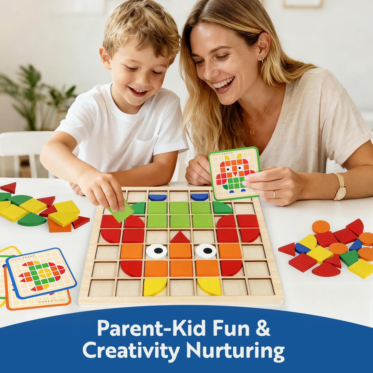 Wooden Stacking Puzzle Toy,120 Pcs Colorful Pattern Blocks Set Geometric Shape Puzzles for Kids Ages 3+, Montessori Preschool Educational STEM Puzzle Toys for Classroom Learning Kindergarten