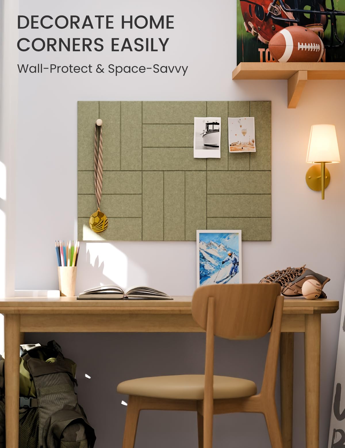 Felt Bulletin Board Tiles -28"x18" with 40 Adhesive Tabs, Cork Board Alternative for Office Decor, Push Pin Board Wall Organizer 6-Pack(Olive Green)