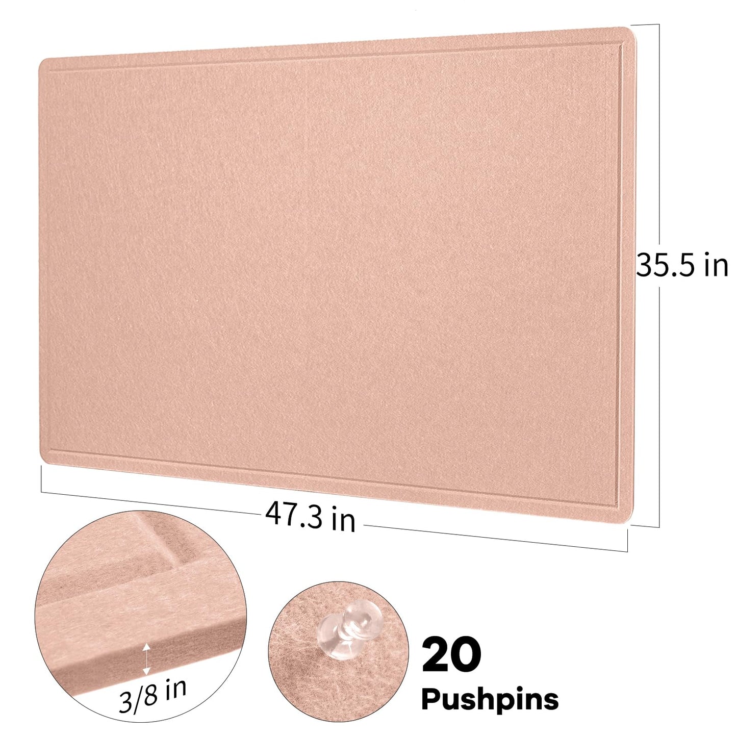 Large Bulletin Board - 48 x 36 Inches, Decorative Felt Pin Board for Wall - 4' x 3' Foldable Photo Display Board with Self-Adhesive Tape,Includes 20 Push Pins - Mauvey Pink