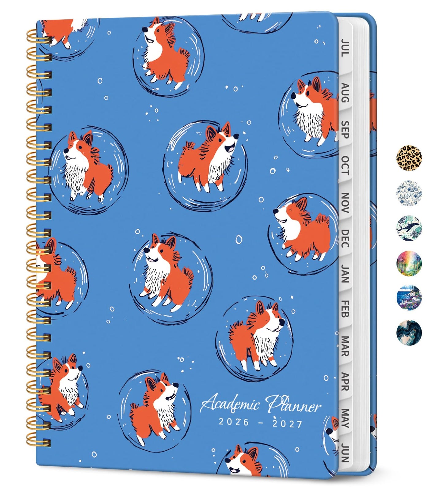 Planner 2026–2027, Weekly & Monthly Academic Organizer for School Year, Jul 2026–Jun 2027, Hardcover Planner with Tabs, Back to School Essential, 6.3" x 8.5", Cosmic Pups