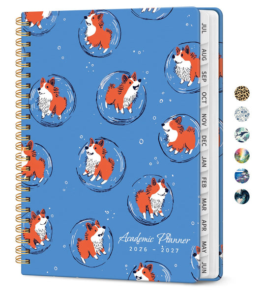 Planner 2026–2027, Weekly & Monthly Academic Organizer for School Year, Jul 2026–Jun 2027, Hardcover Planner with Tabs, Back to School Essential, 6.3" x 8.5", Cosmic Pups