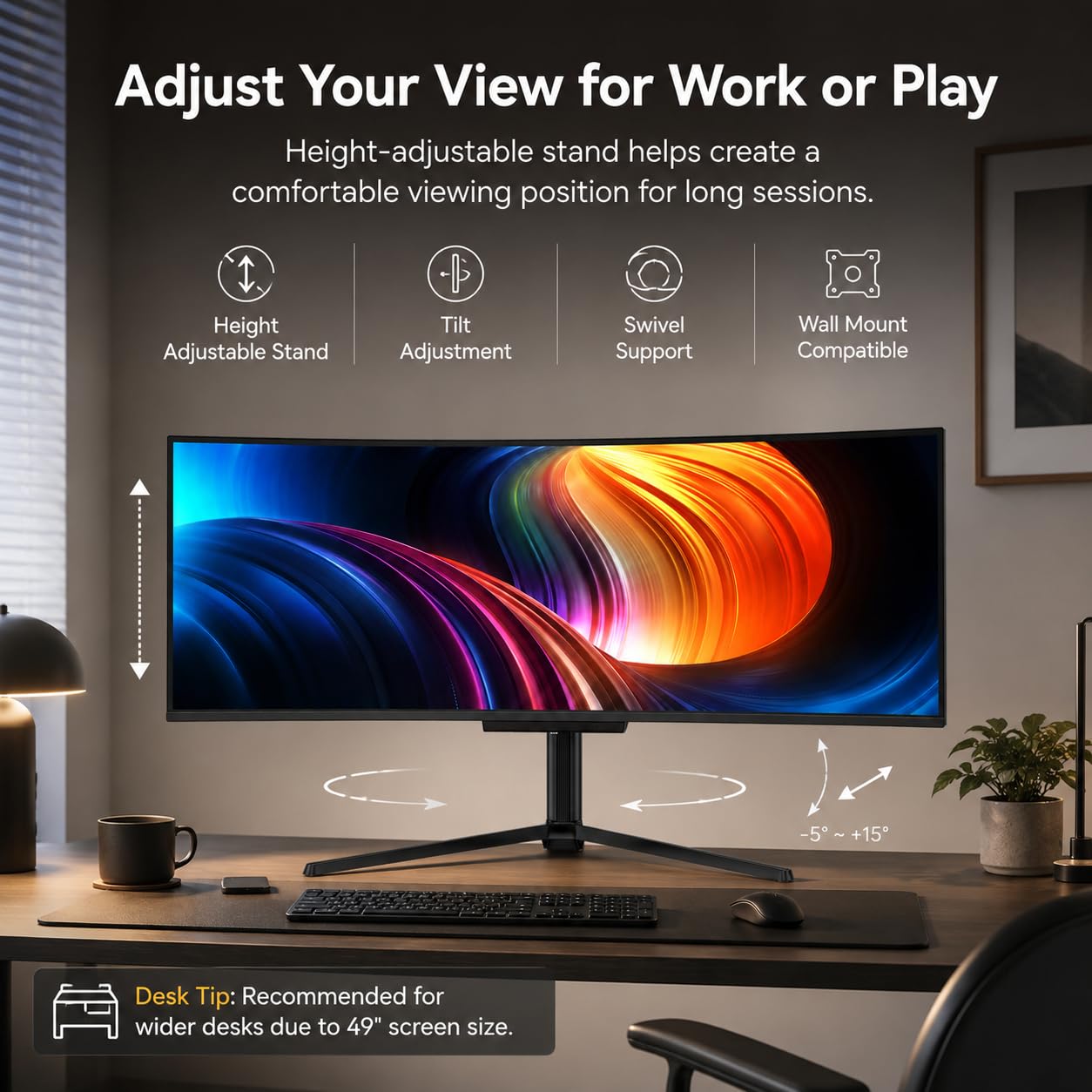 Deco Gear 49" QD-OLED 240Hz Curved Ultrawide Gaming Monitor - 5120×1440 DQHD, 32:9 Dual-QHD Display, 0.03 ms Response, HDR400 True Black, 90W USB-C, KVM, Adaptive Sync, RGB Lighting