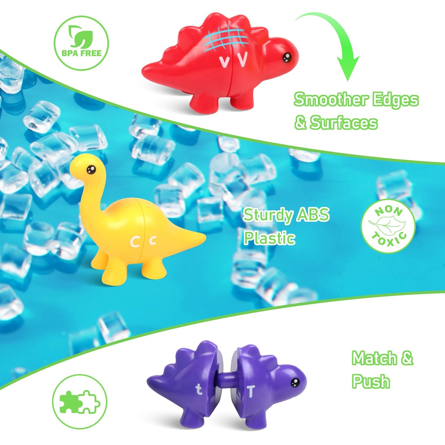Letters Matching Game Dinosaur Toys 26 Letters Double-Sided ABC Alphabet Match Uppercase Lowercase, Montessori Learning Toy Educational Fine Motor Skill for 12 Months Toddlers Kids 1 2 3 4 5 Years Old