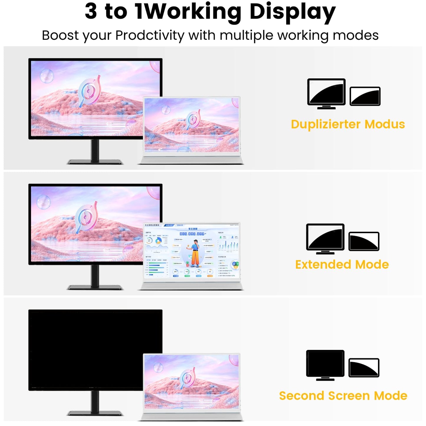Prechen 15.6'' Touchscreen Portable Monitor, FHD IPS Display with Built-in Speaker & Protective Case, 10-Point Touch Screen, HDMI & USB-C Travel Monitors for Laptop, PC, Phone,Metal Gray + White