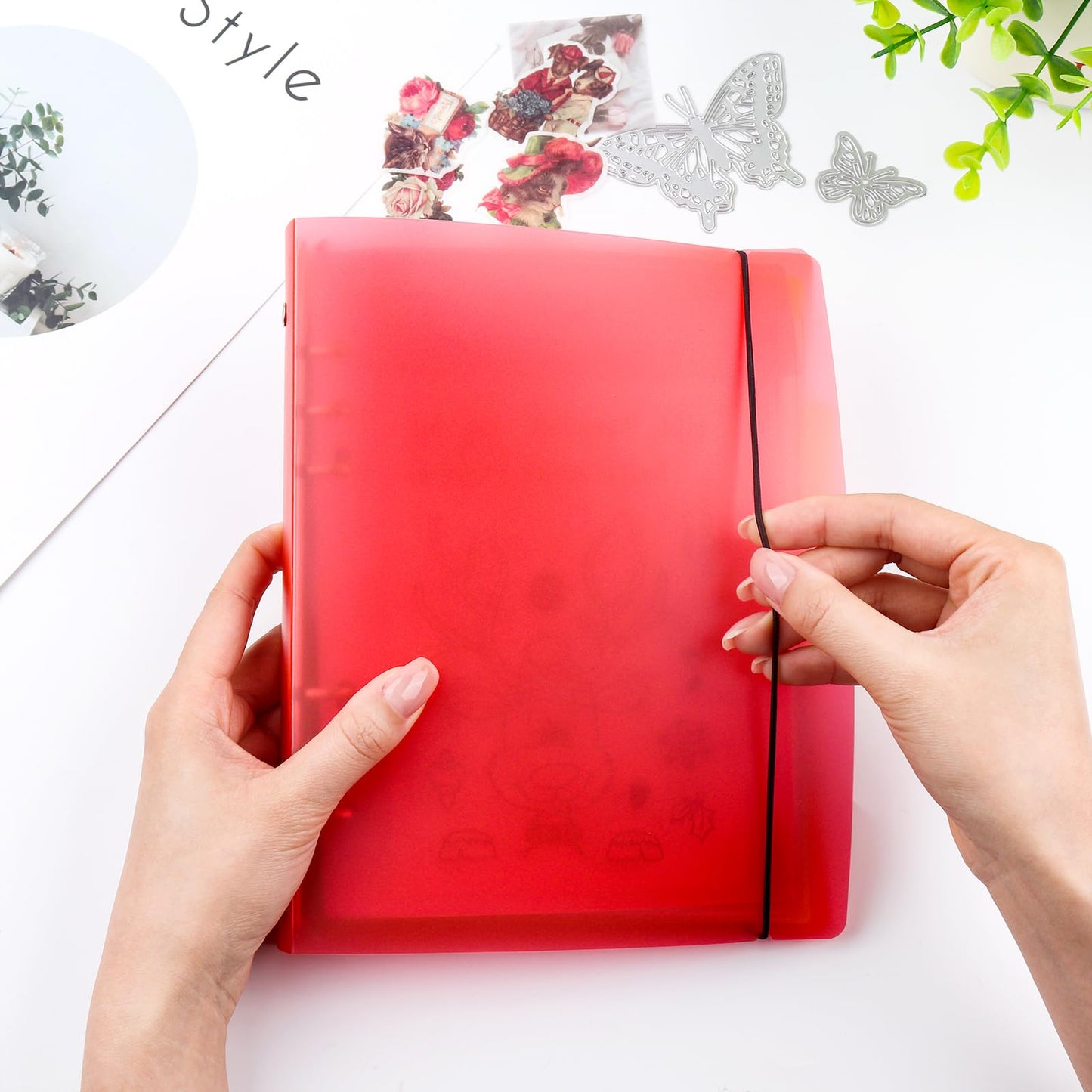 BAOFALI A5 6 Ring Die Storage Book Binder Die and Stamp Storage Folder Page Protectors 1 Cover with 25 Sheets Pockets Set Organizer Collection Case Template Holder DIY Scrapbooking Storing（Red）
