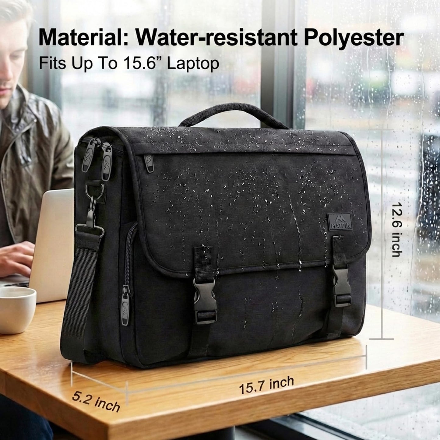 MATEIN Messenger Bag for Men, Briefcases Lightweight Men's Laptop Bag 15.6 inch Water Resistant Crossbody School Satchel Bags Computer Work Office Bag with Shoulder Strap, Black
