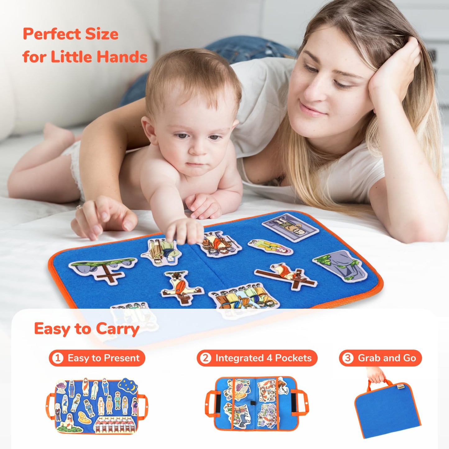 CHEFAN 4 Pack Felt Board Bible Stories Set for Kids, Easter Christian Toys, Flannel Board Stories Include Last Supper, Jesus Calms The Storm, Triumphal Entry, Crucifixion for Sunday School
