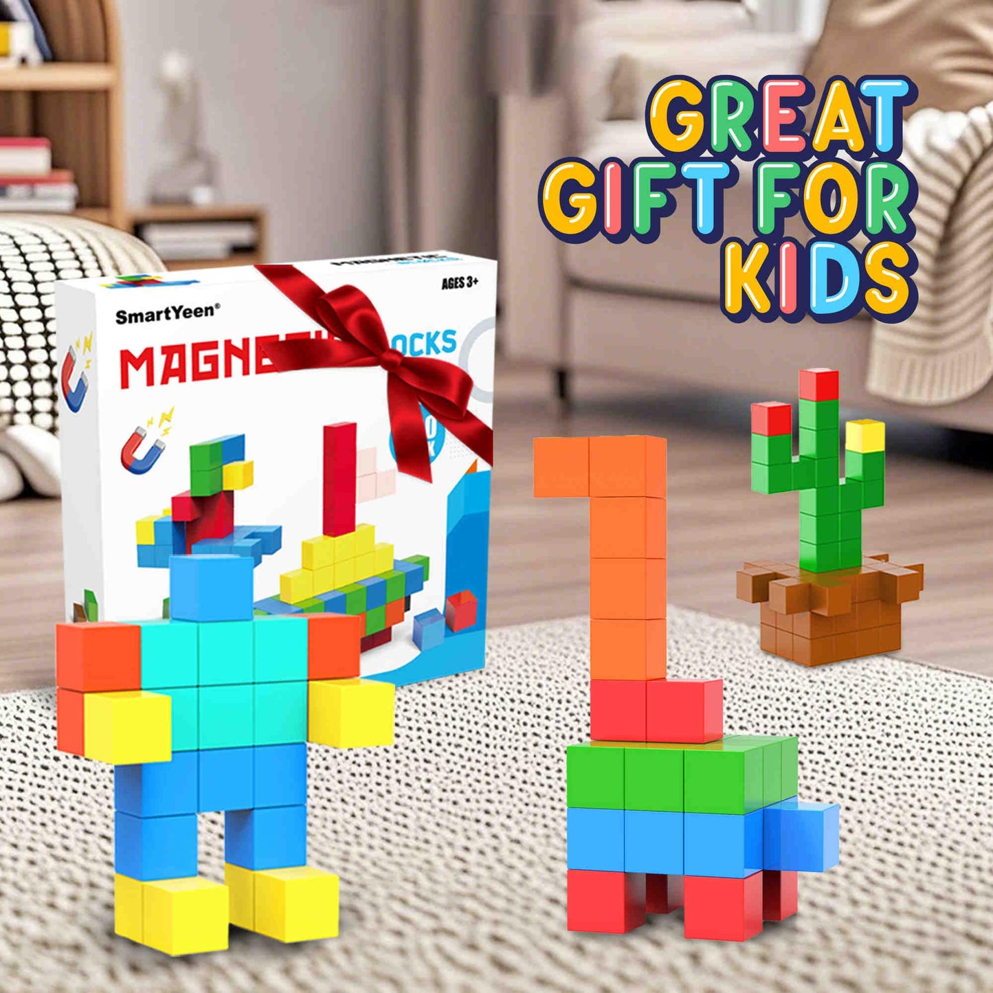 SmartYeen 400PCS Magnetic Blocks,Magnetic Building Blocks for Toddlers Sensory & STEM Montessori Toys,Ideal Gifts for Boys Girls 3-8 Years Old