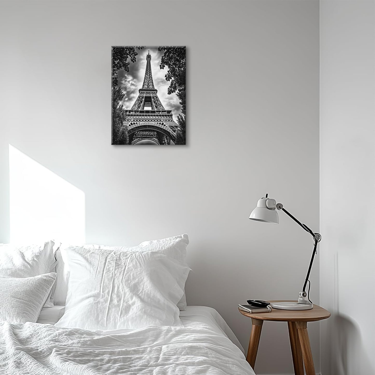 Paris Wall Art, Tower Pictures Wall Decor, Black and White Canvas Prints Painting, Framed Artwork for Bathroom Bedroom Living Room Girl's Room Office Home Decoration 12x16