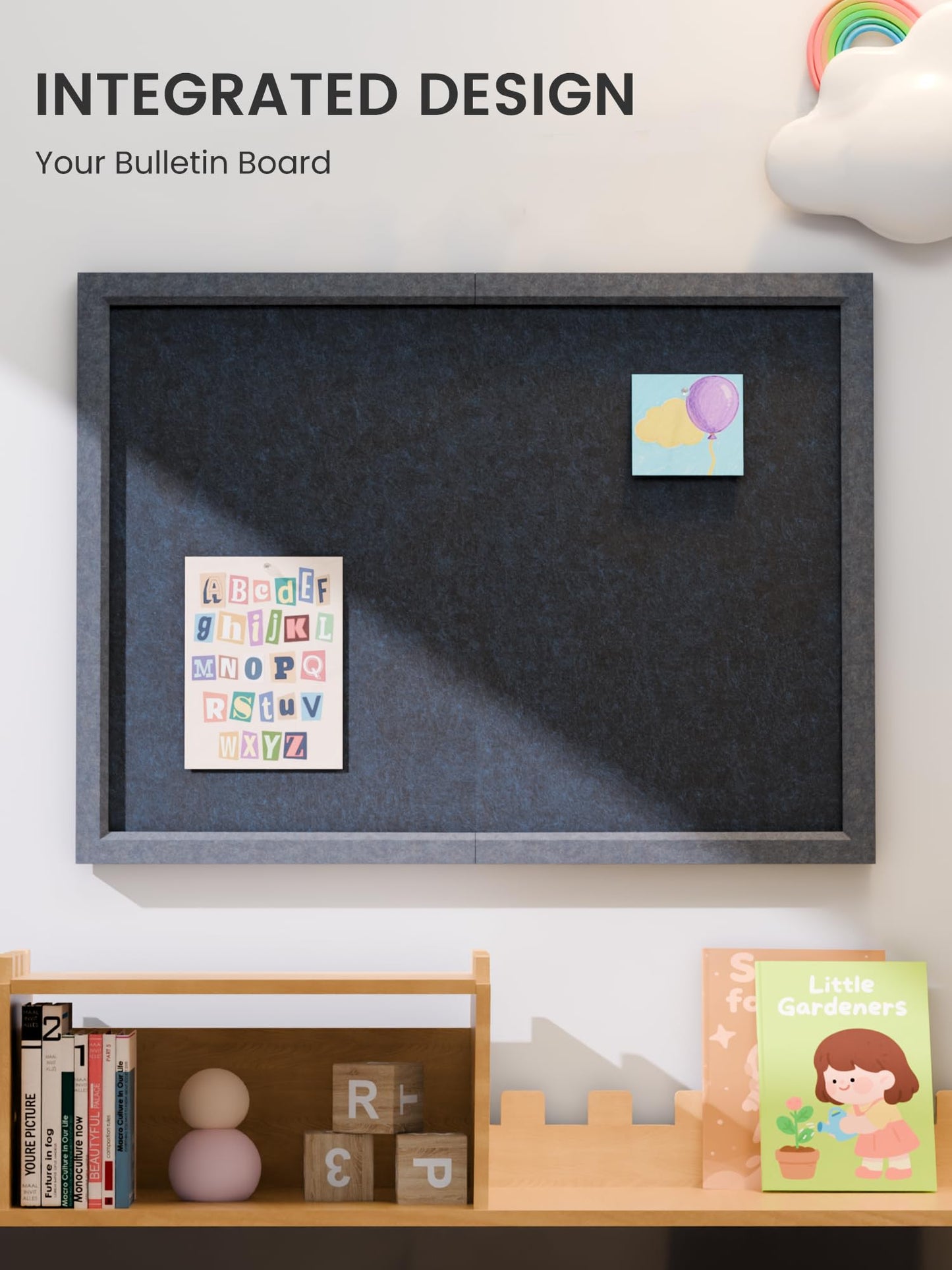 Fluxynara Foldable Cork Board Alternative, Felt Bulletin Board 23.6" x 17.5" Navy Blue Frame with 12 Adhesive Tabs, Pin Board for Home Office, Classroom, Entryway, Kitchen Wall Decor—Carbon Blue